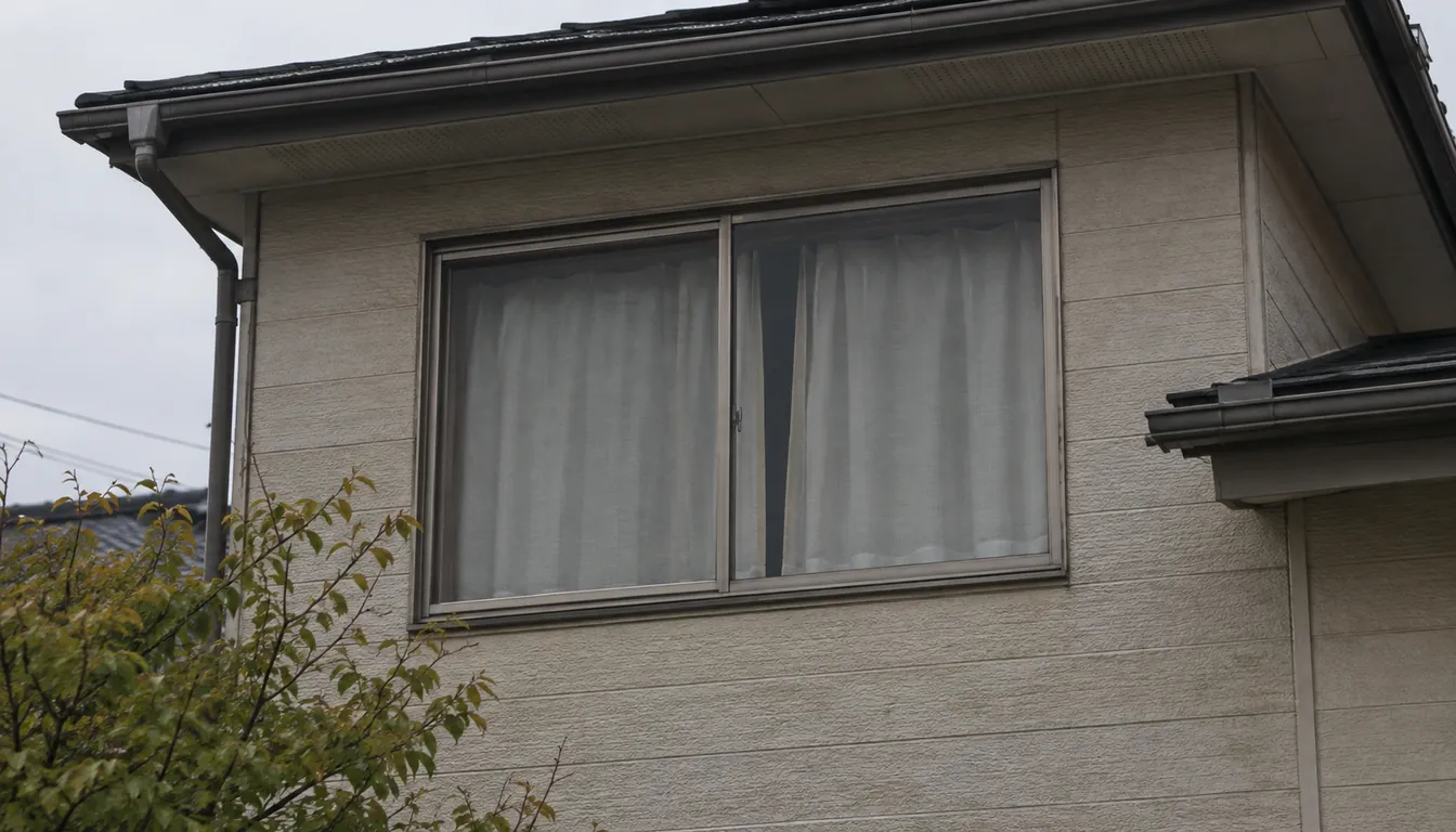 カーテンがほぼ閉まった住宅の二階の窓